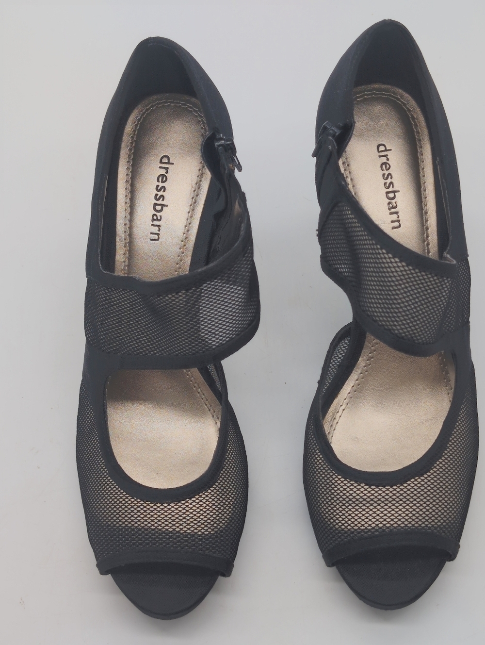 Dress Barn Trishia Sz 8.5 Women's Black Mesh Peep-Toe High Heels - Picture 3 of 8